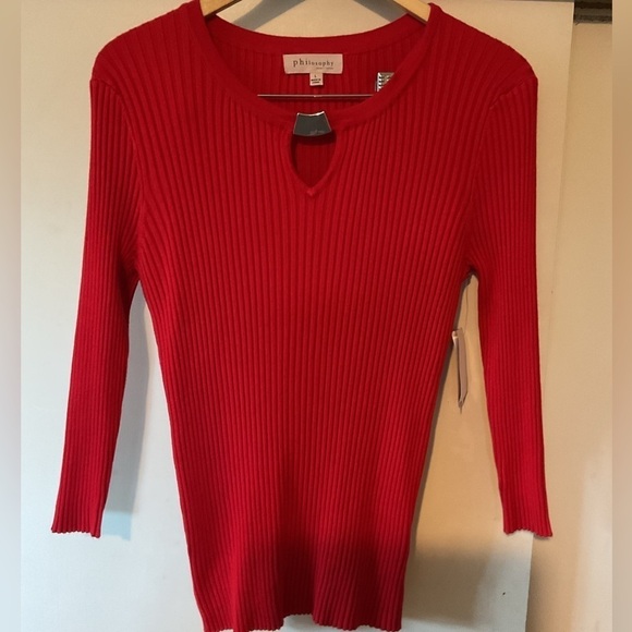 NWT Philosophy beautiful Poppy Red ribbed pullover Sweater size Large perfect ❤️ - Picture 1 of 6